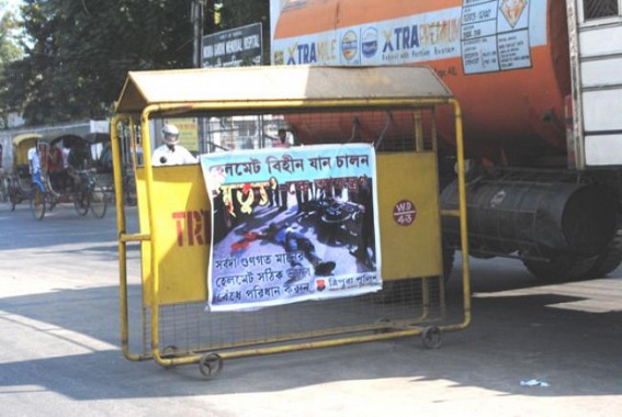 Terrifying banners on road safety creates fright among the children in Agartala